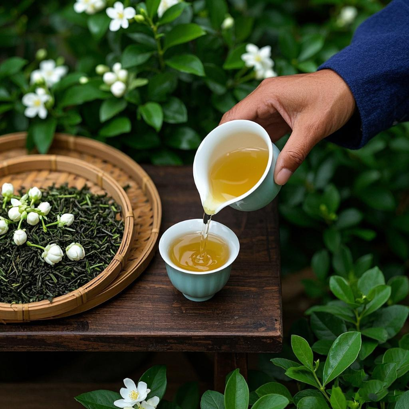 Step-by-step process of making jasmine tea for anxiety, highlighting the natural ingredients and preparation