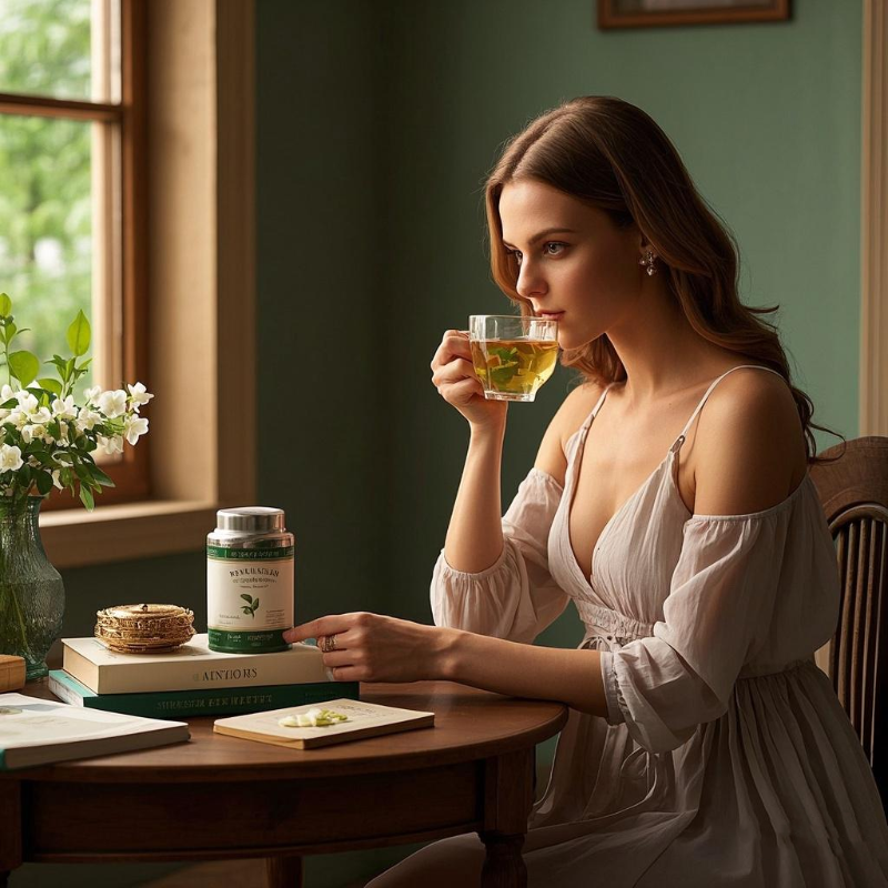 Step-by-step process of making jasmine tea for anxiety, highlighting the natural ingredients and preparation