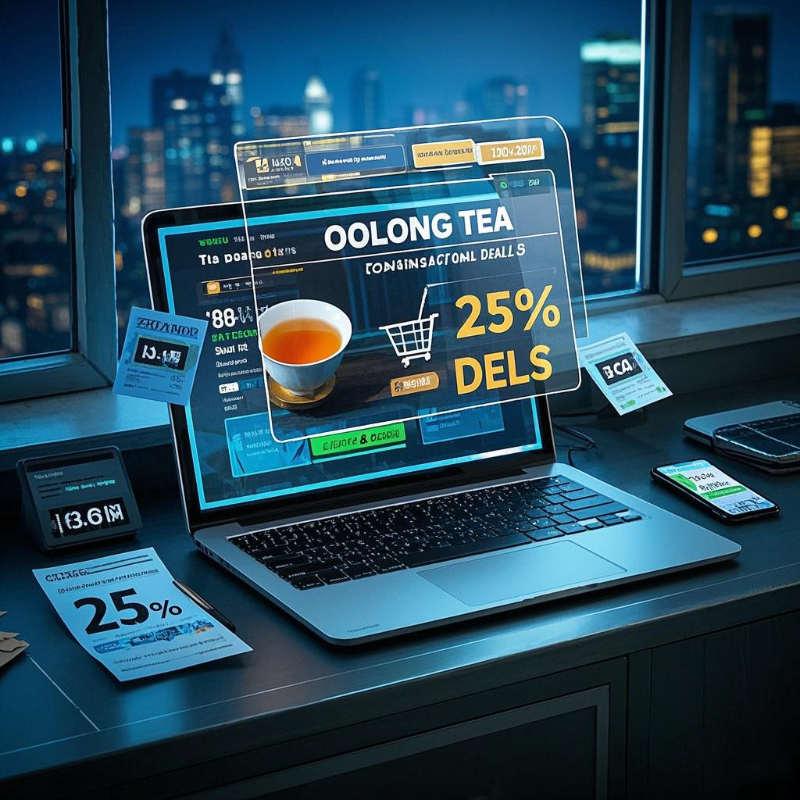 Online shopping interface showcasing Oolong Tea Oolong Tea Transactional deals, featuring promo codes, buy-two-get-one offers, and limited-time sale indicators