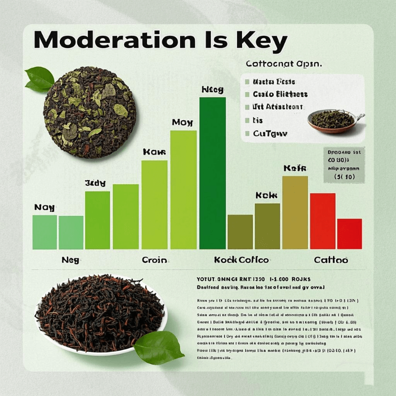 Informational chart comparing caffeine levels in oolong tea, green tea, and black tea, with research data on display