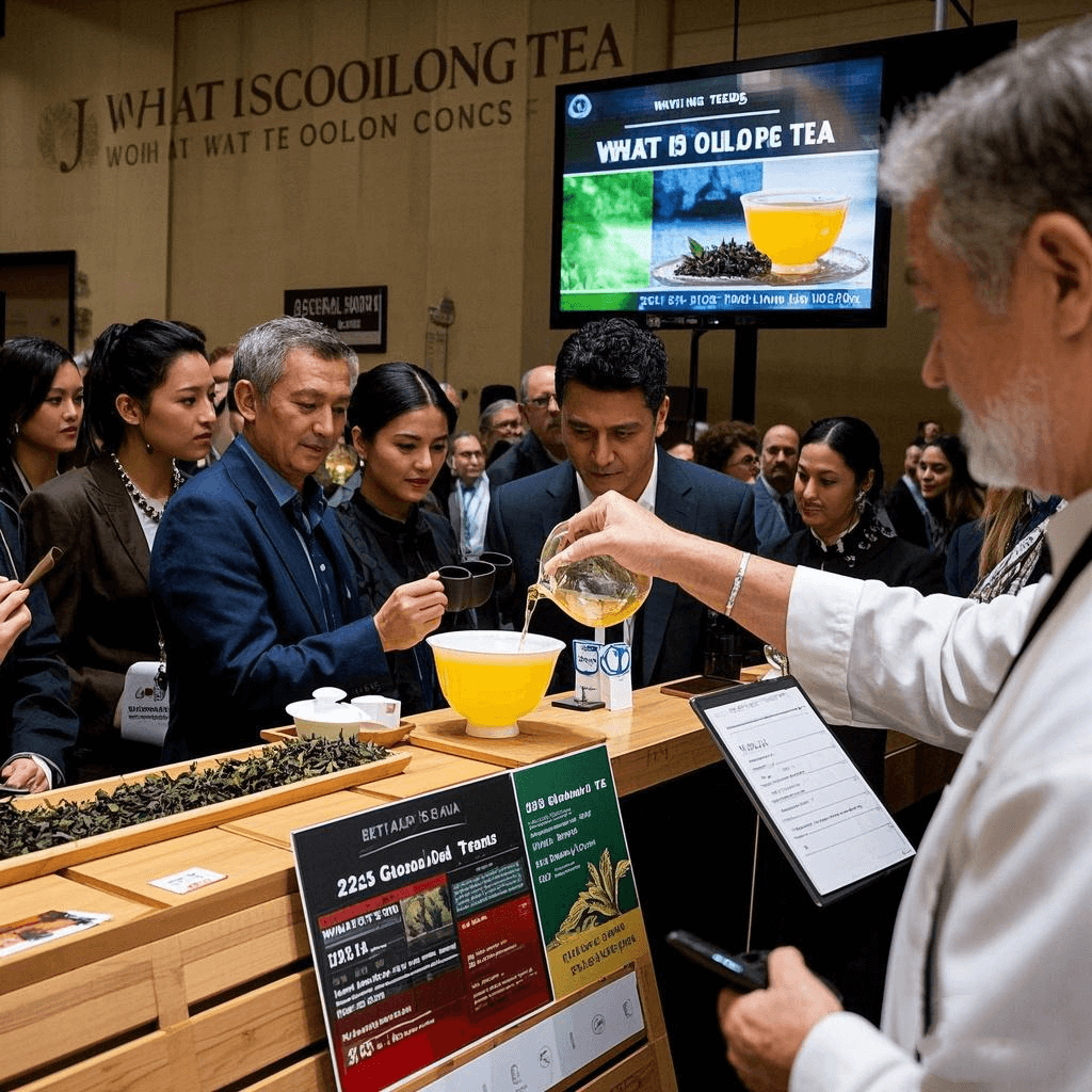 International tea expo attendees sampling oolong tea, illustrating why this semi-oxidized brew is gaining global popularity