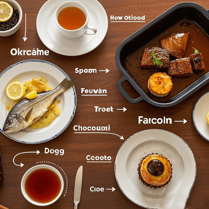 Food pairing guide for what does oolong tea taste like, showing dish combinations with light, medium, and dark oolong brews
