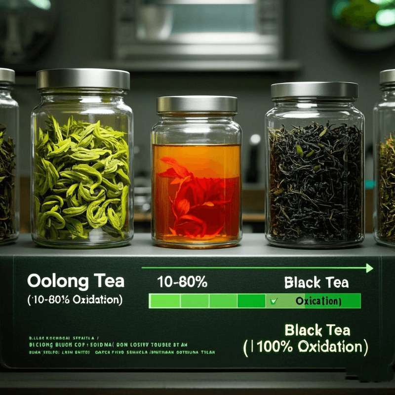 Side-by-side oxidation comparison of oolong and black tea leaves, answering the question: is oolong tea black tea