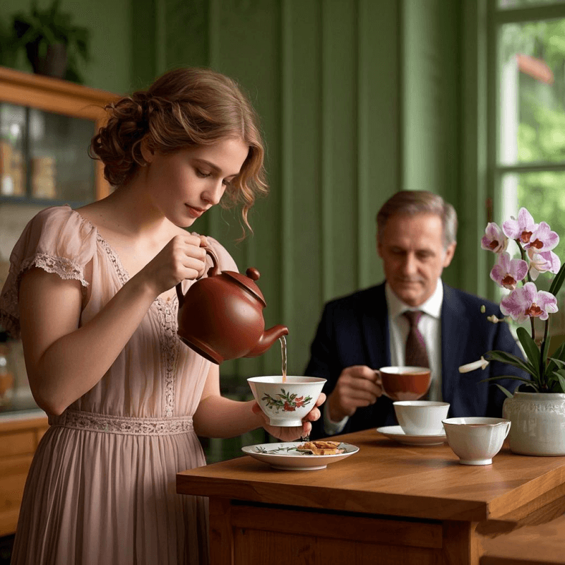 Cultural contrast of Oolong vs Black Tea with traditional gongfu oolong tea set beside a Western-style black tea setup, illustrating brewing methods and regional tea traditions