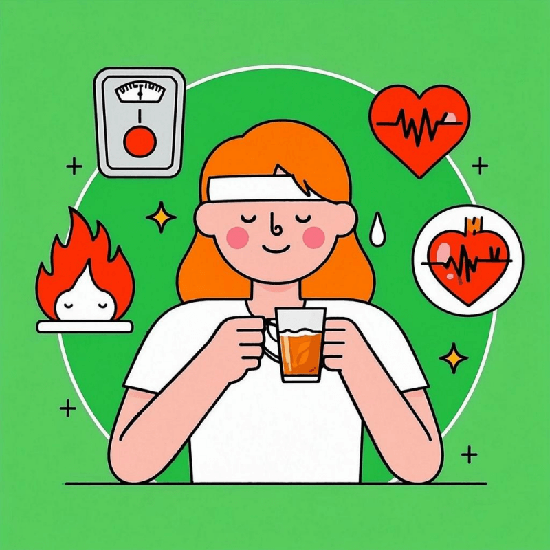 A post-workout scene featuring a person sipping oolong tea with symbols of metabolism and energy, highlighting the health benefits of drinking oolong tea for boosting fat oxidation and supporting an active lifestyle.