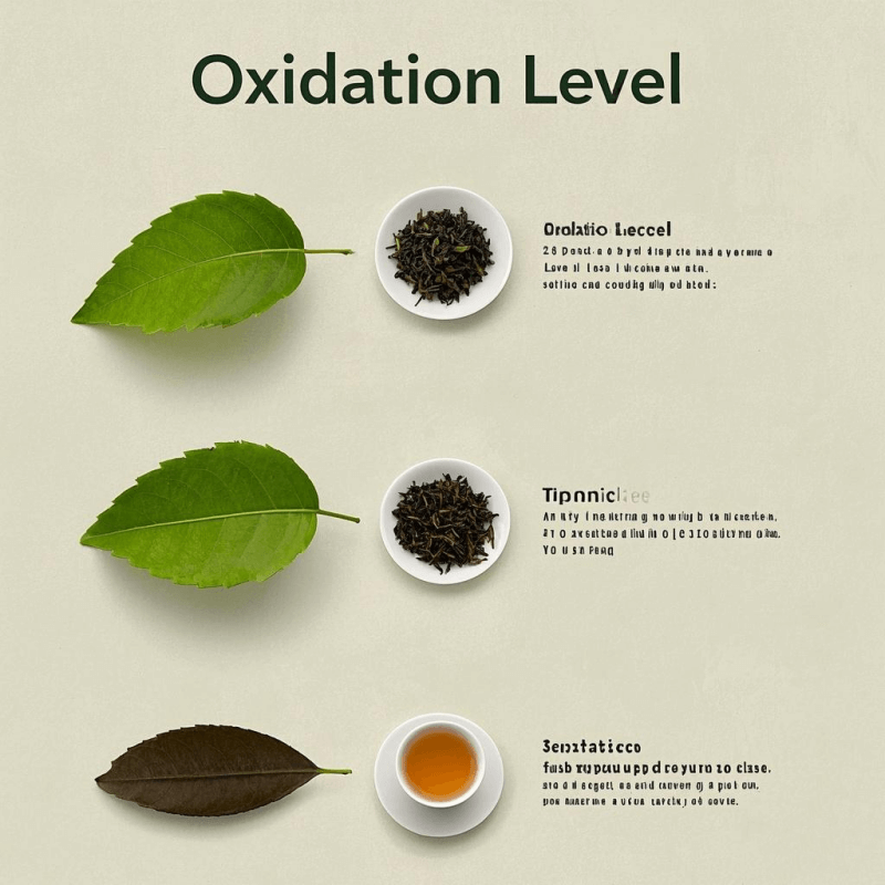 A visual comparison chart showing what type of tea is oolong alongside green and black tea, including leaf color, oxidation level, and brew appearance, helping explain its unique position between the two.