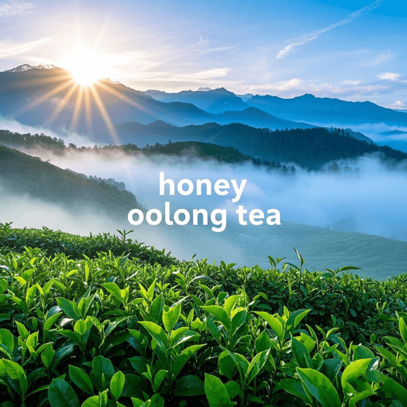 Mist-covered high mountain tea fields in Fujian, China, where premium honey oolong tea is grown—showcasing the natural terroir that enhances its floral aroma.