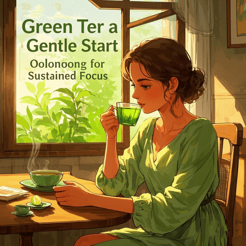 Daily tea routine with green tea in the morning and oolong tea in the afternoon, showing caffeine in oolong tea vs green tea impact.