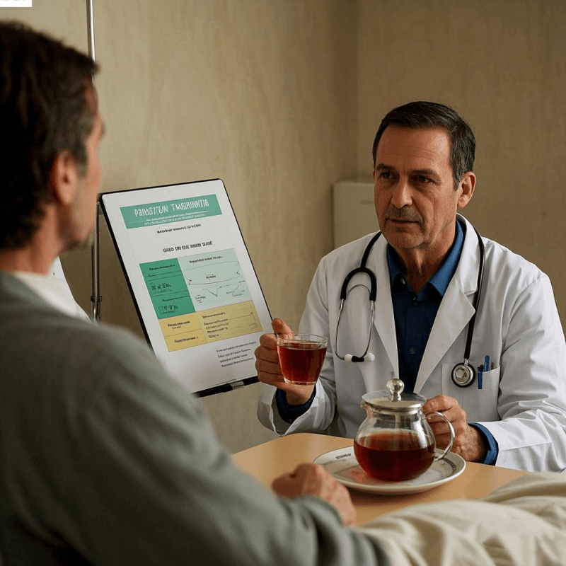 Doctor discussing oolong tea side effects kidney concerns with a patient during a consultation
