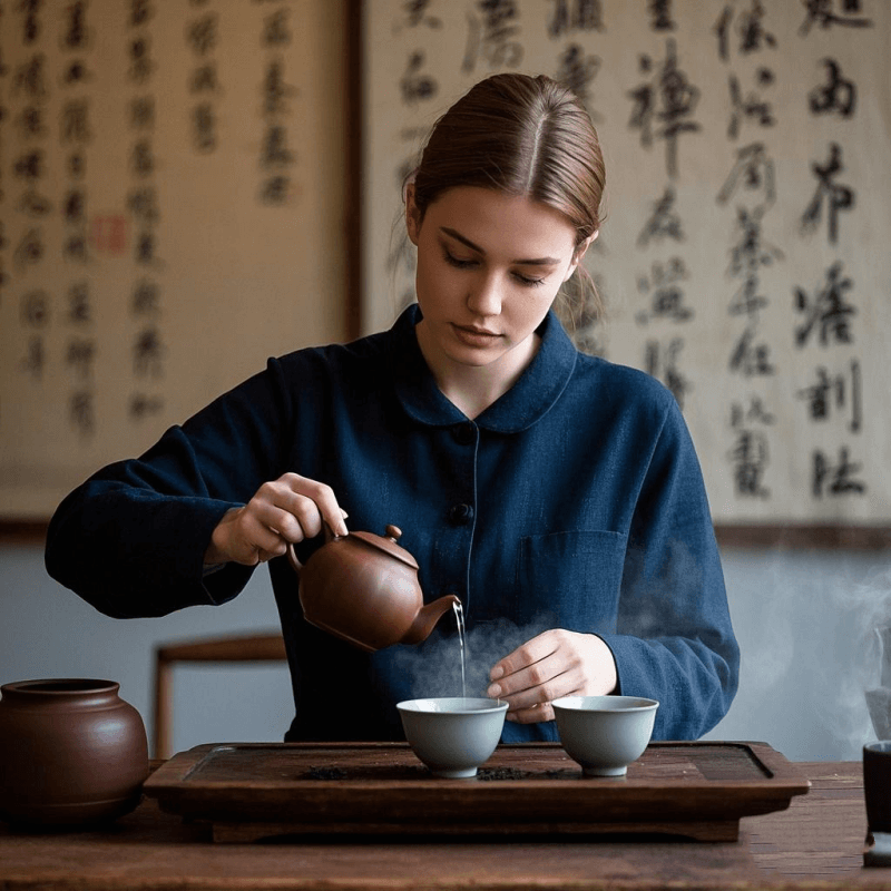 Traditional Chinese gongfu tea ceremony showing authentic oolong tea preparation, highlighting cultural heritage and Oolong tea benefits.