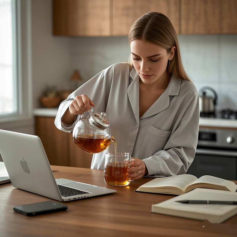 A young person brewing authentic oolong tea at home, demonstrating what is oolong tea in daily life and the oolong tea benefits for modern wellness