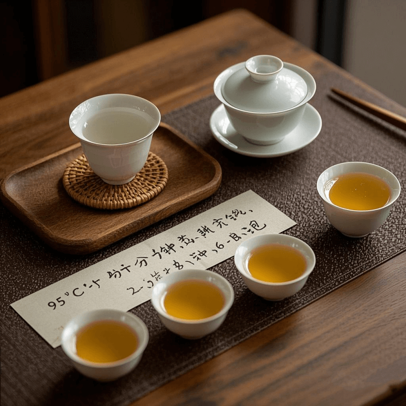 How to brew milk oolong tea using Gongfu style, with Taiwanese oolong tea leaves, gaiwan, and golden liquor showing proper infusion technique