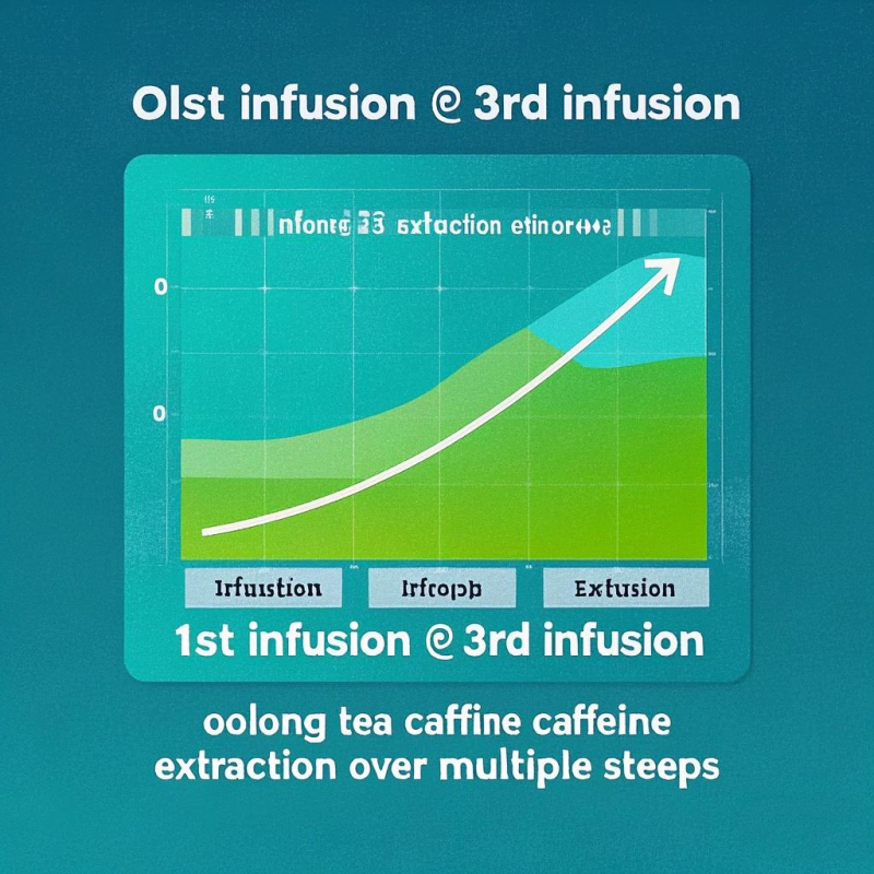 Chart showing oolong tea caffeine extraction across multiple infusions, comparing caffeine in oolong from first steep to third steep with declining oolong caffeine levels.