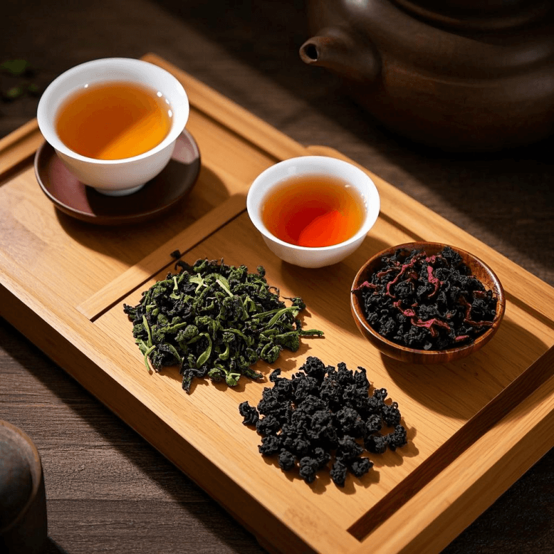 Different types of oolong tea leaves showcasing oolong tea benefits and unique flavors