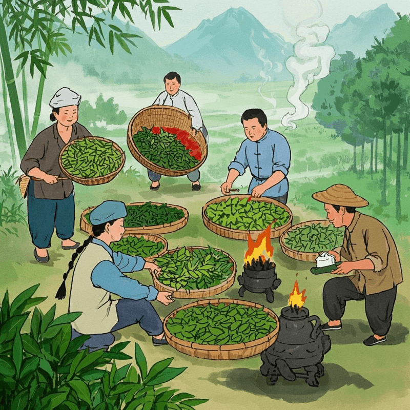 Traditional process showing how to brew Oolong and prepare authentic leaves, highlighting Oolong tea benefits and quality before buying Oolong tea.
