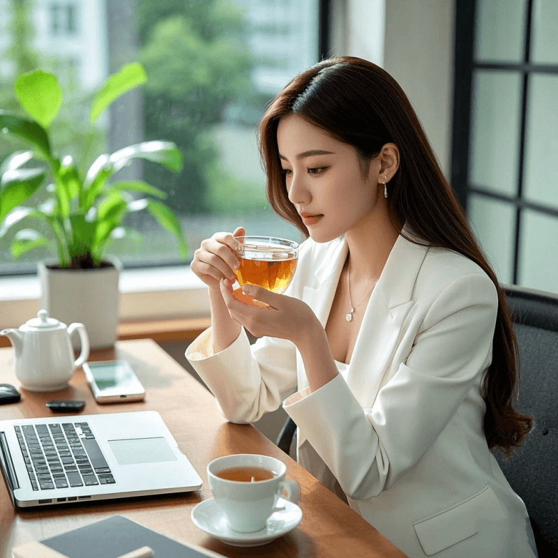 Illustrated oolong tea guide highlighting health benefits of oolong tea and lifestyle uses